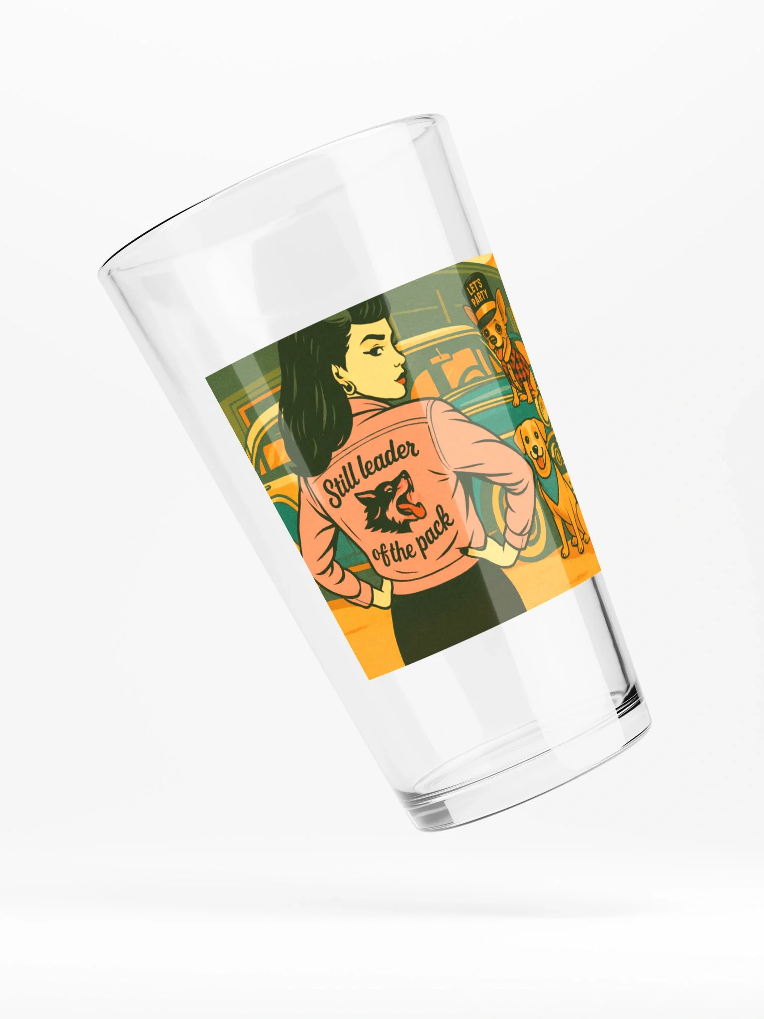 Mels Angels “Leader of the Pack” Retro Dog Pint Glass (16 oz) product image (3)