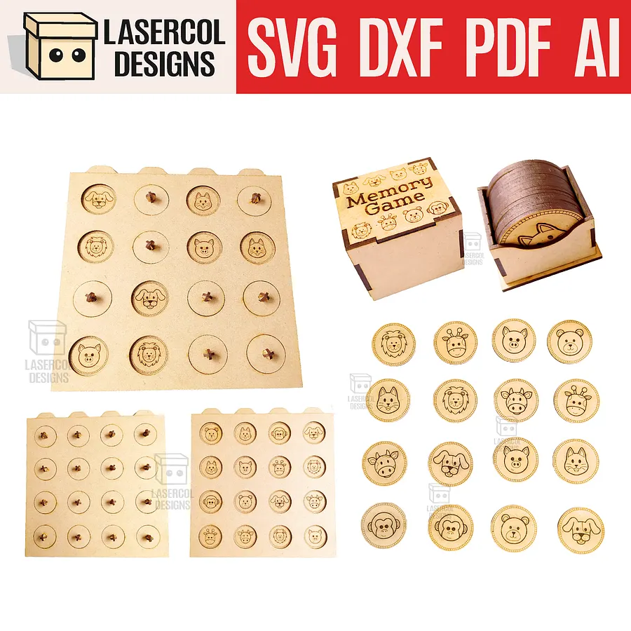 Memory Game (Animals) Version 1 and 2 - Laser Cut Files product image (1)