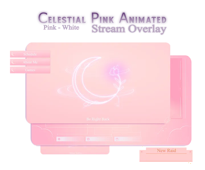 Pink CELEARIAL Animated Overlay, Celestial twitch overlay animated, Pink overlay cute, Moon stream overlay, Pink Moon overlay for twitch product image (1)