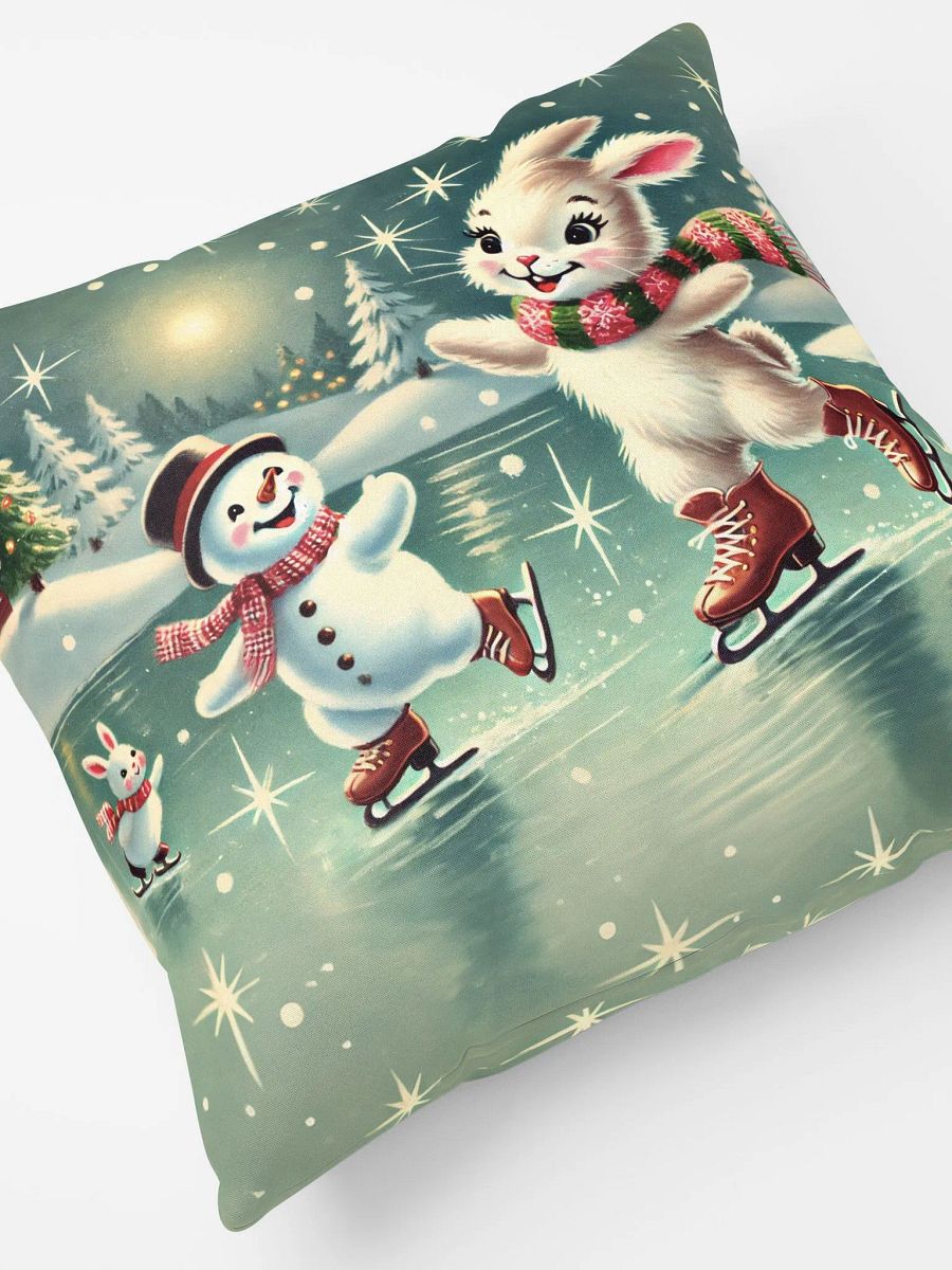 Bunny Rabbit and Snowman in a Winter Wonderland Pillow product image (5)