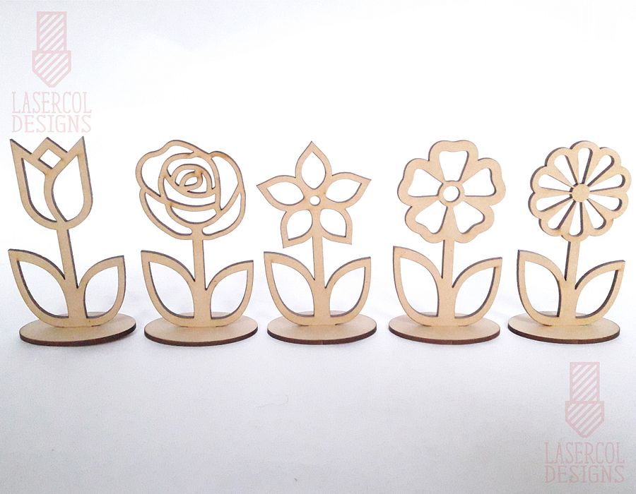 Flowers - Set 1 - (Two Sizes, Five Styles) - Laser Cut Files product image (9)