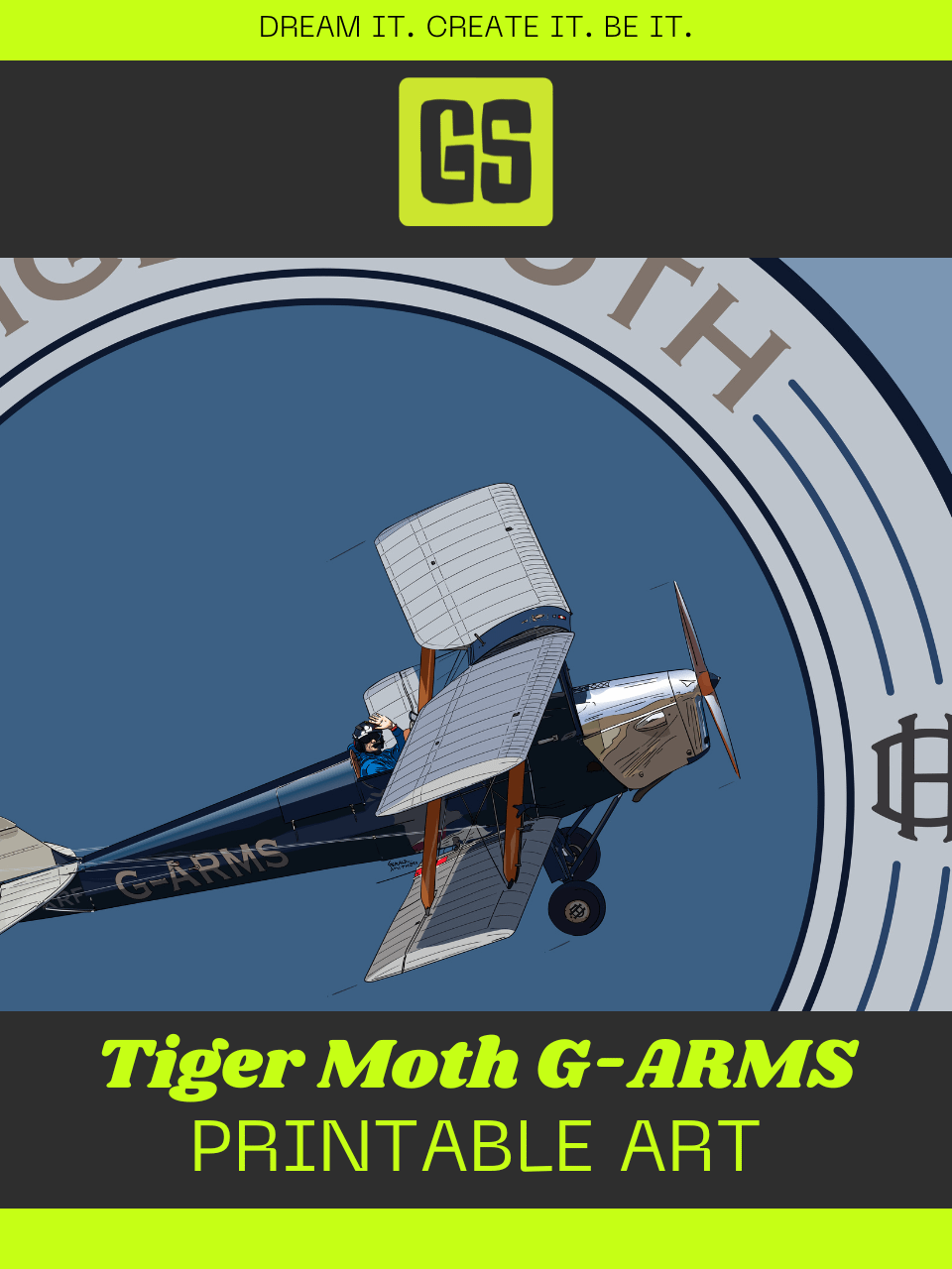 Tiger Moth G-ARMS Printable Aviation Wall Art Square Size Special Edition Blue Emblem product image (4)