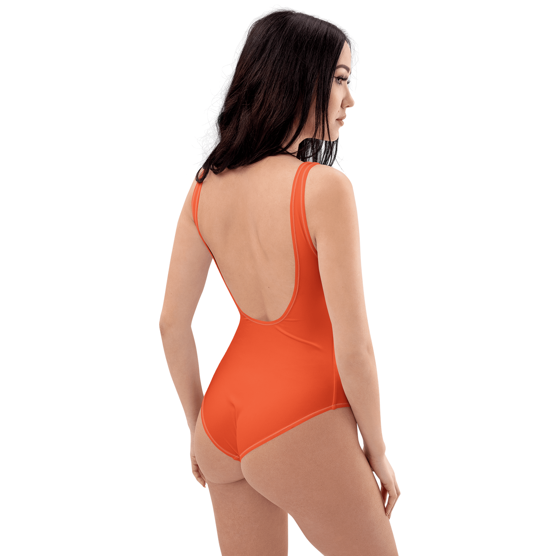Hibiscus Orange Solid Color Retro Inspired Women's One Piece Swimsuit product image (8)