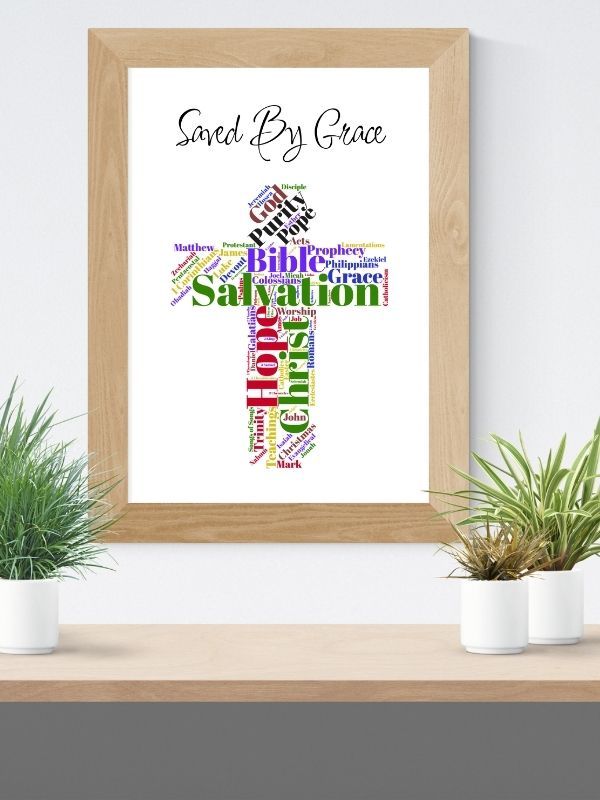 Printable Christian Wall Art – "Saved by Grace" Crucifix Design product image (7)