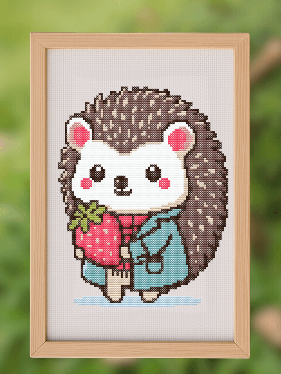 Hedgehog's Strawberry Treat Cross Stitch Pattern product image (1)