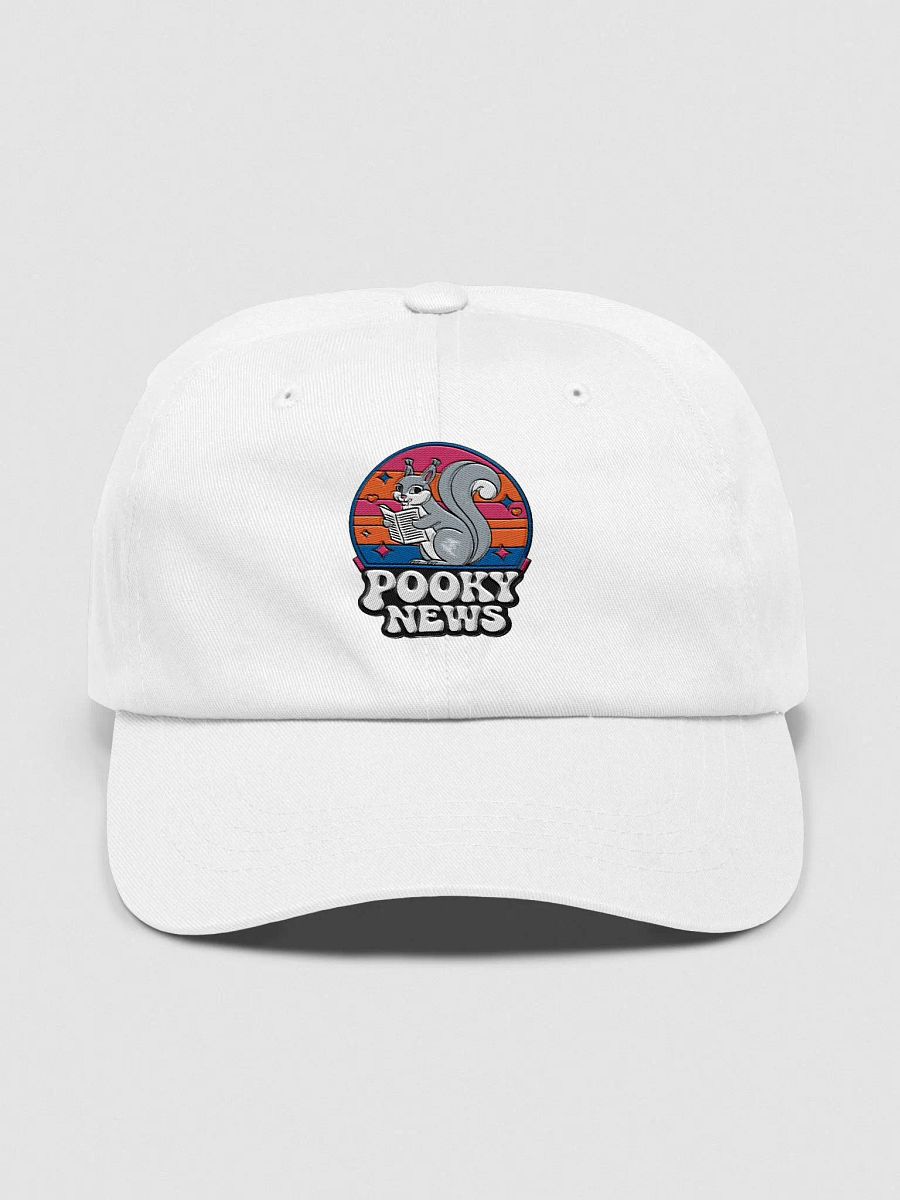 Baseball Hat Embroidered: Pooky News, circular background with pink sky product image (1)