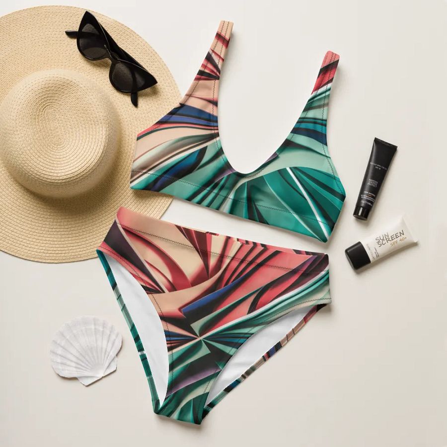TDS Music Recycled High Waisted Bikini Set in Abstract Colors (XS-3XL) product image (11)