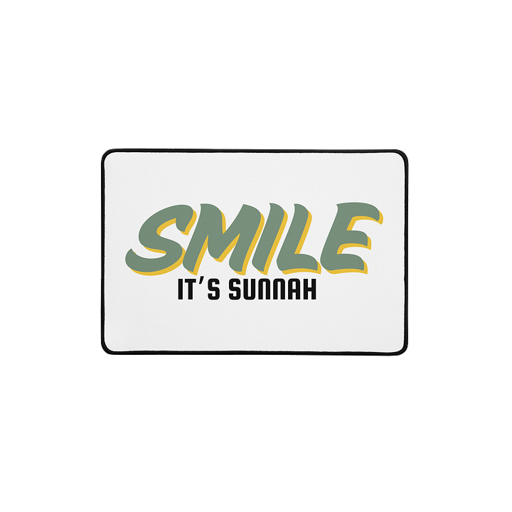 White "Smile It's Sunnah" Desk Mat in Muted Olive product image (1)