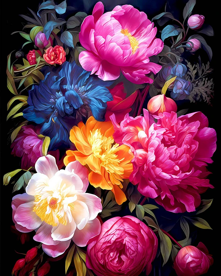 Enchanted Garden: Opulent Peony Blossoms Artwork Matte Poster product image (1)