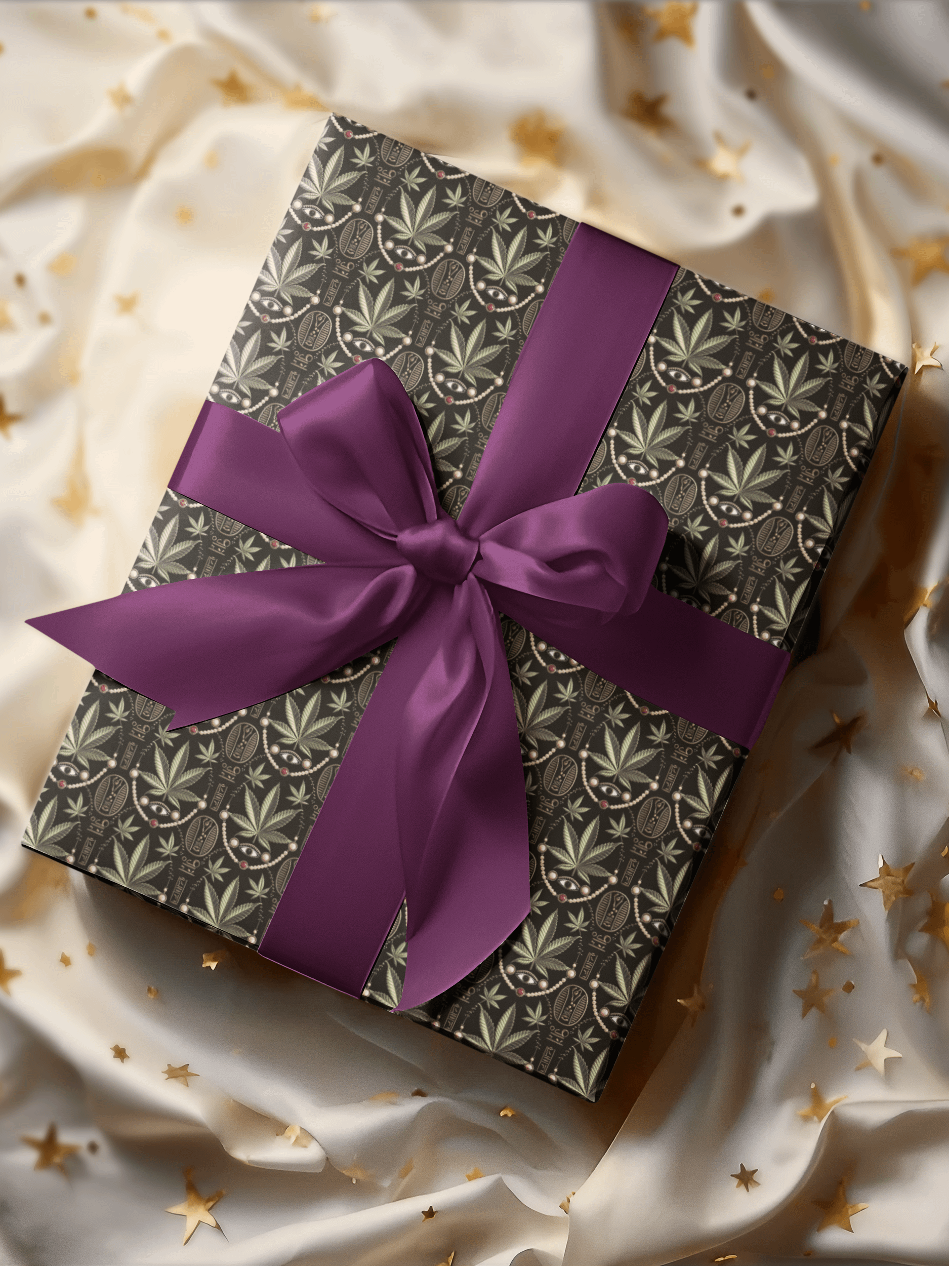 Cannabis Egyptian Luxe Wrapping Paper Set – 3 Sheets | Premium Weed Leaf & Hieroglyph Pattern product image (2)