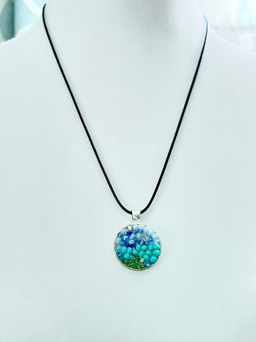 Ocean Dreamscape Pendant Necklace | Handmade Gradient Bead Art | Coastal Charm Jewelry by Monique Faella Designs™ | MFD-00015 product image (6)