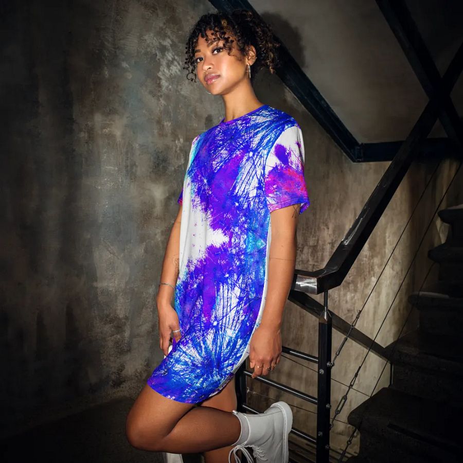 Abstract Bright Neon Dandelion Seeds T Shirt Dress product image (1)
