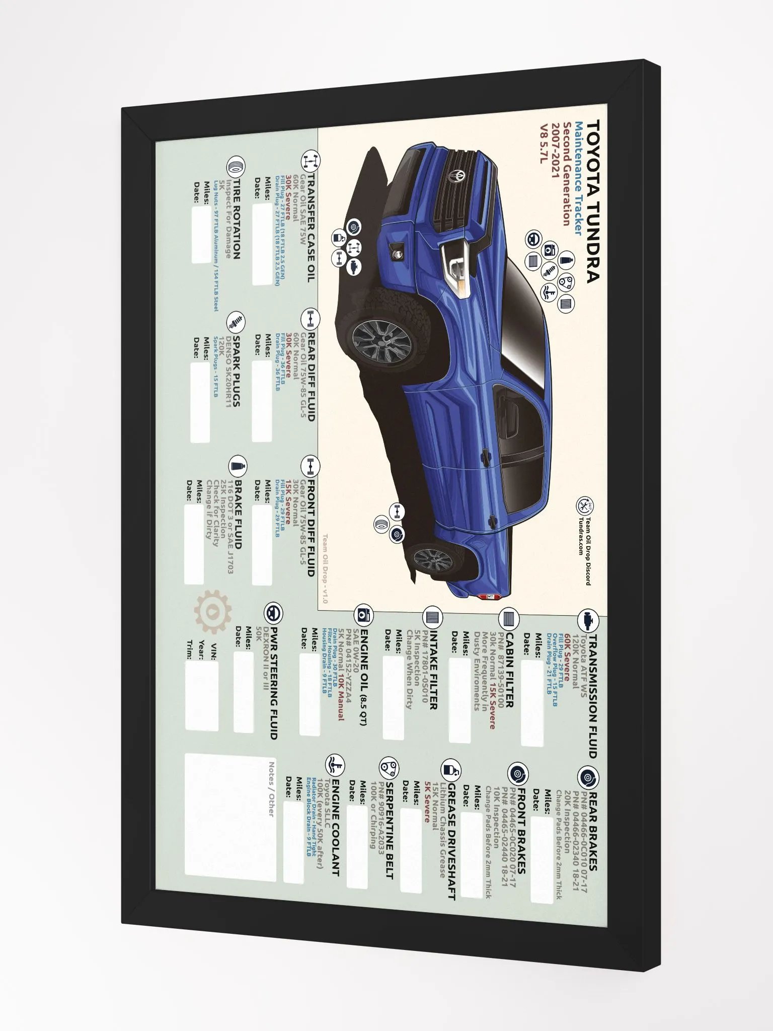 2ND GEN TUNDRA MAINTENANCE TRACKER - Blue (Framed) product image (3)