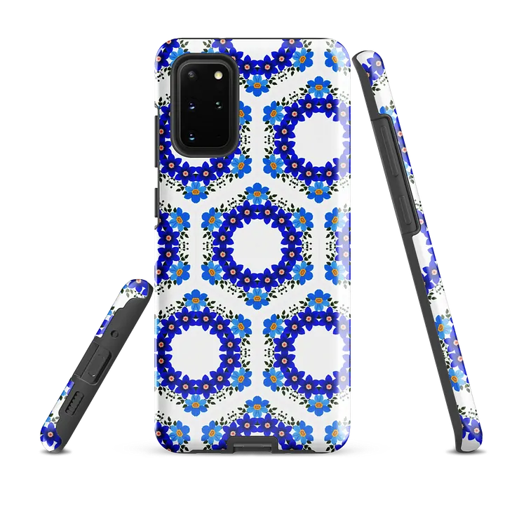 Tough Phone Case for Samsung® - Geometric Blue and Yellow Hex Ring Pattern product image (2)