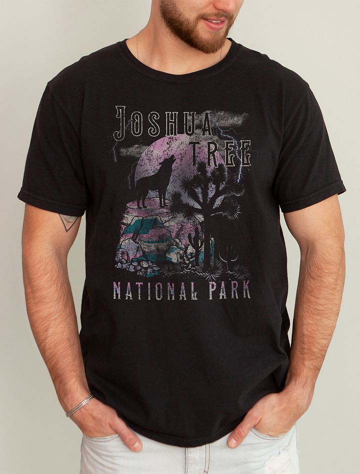 Howling Coyote in Joshua Tree National Park Tee | Retro-Style Western T-Shirt for Travel and Road Trips product image (1)