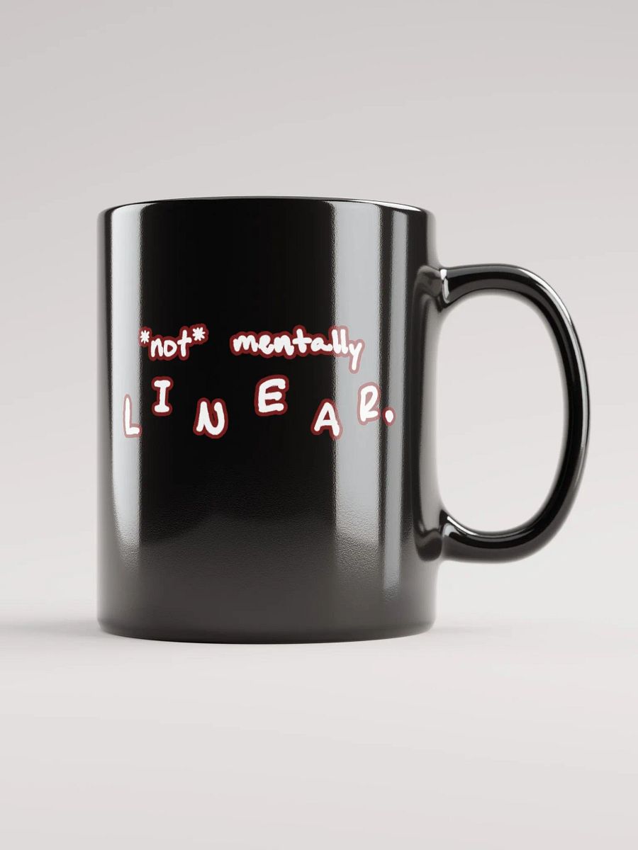 *not* mentally linear (lined design, #6D1616) glossy black mug product image (12)