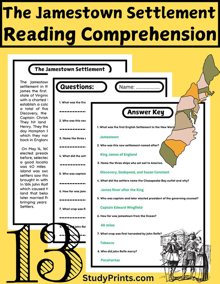 The Jamestown Settlement Reading Comprehension Passage and Questions | Printable PDF product image (1)
