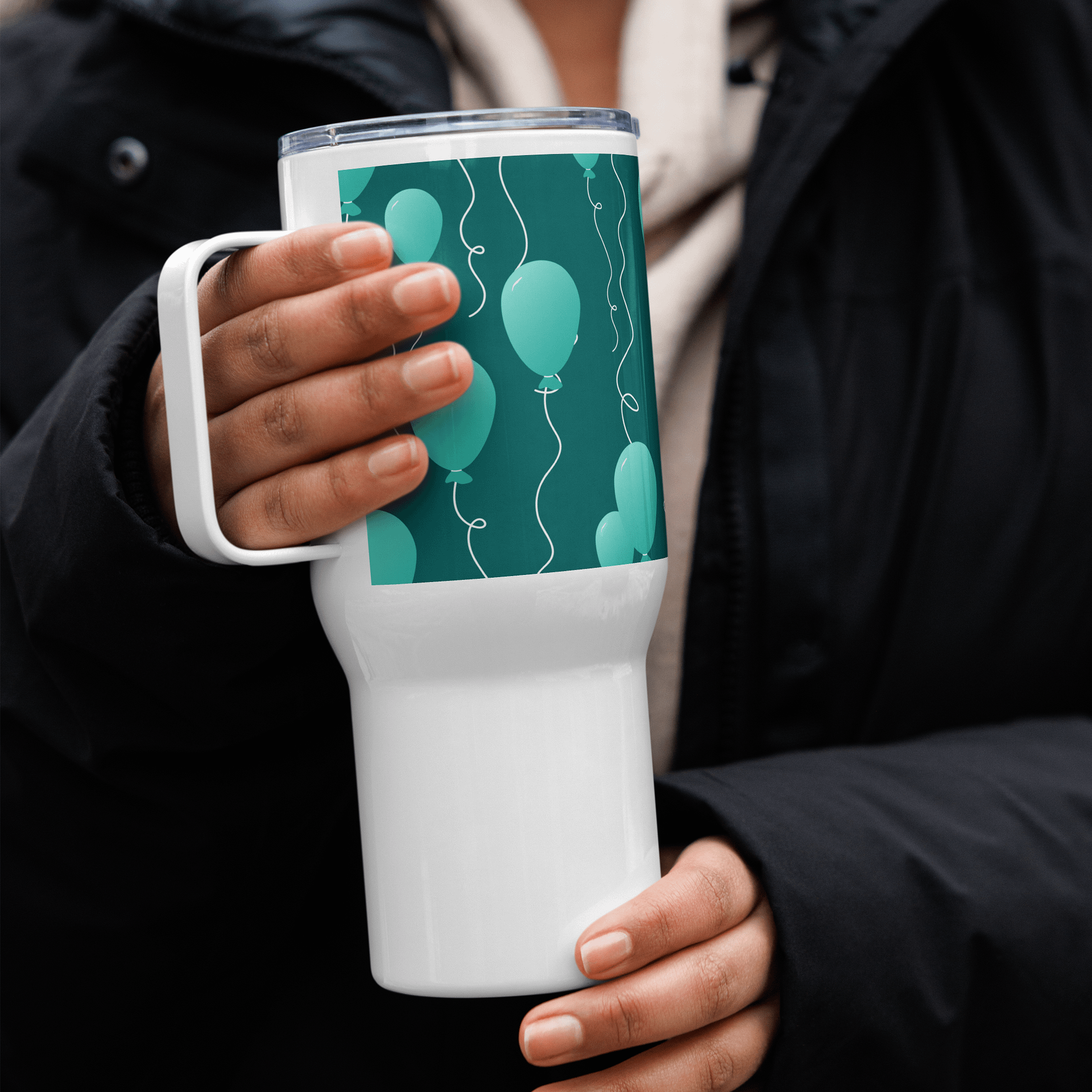 Party Time! Teal Balloon Stainless Steel Travel Mug with Handle product image (4)