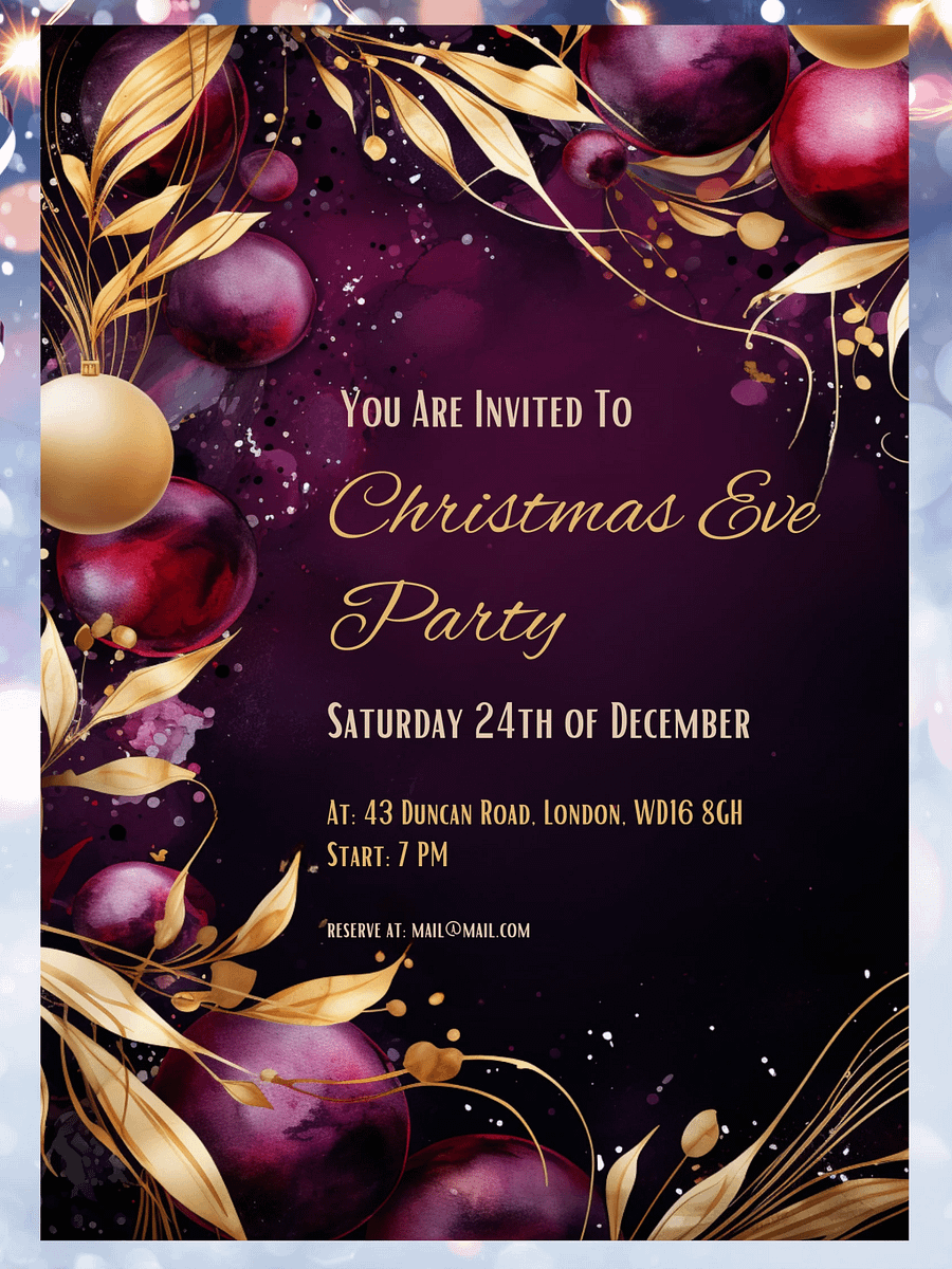 Luxury Purple and Gold Christmas Party Invitation | Editable in Canva | Christmas Party Printable | Holiday Invitation Template | Canva Edit product image (6)
