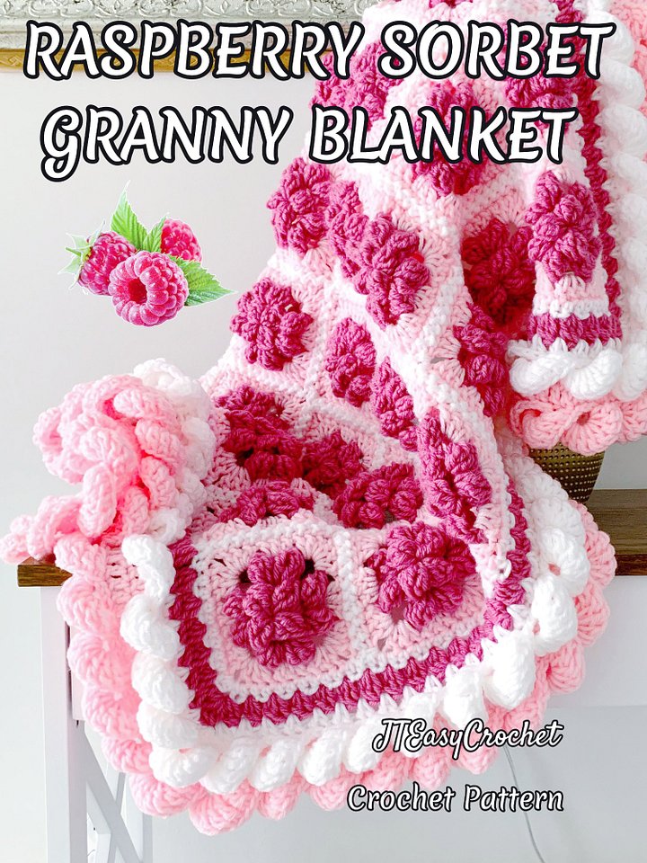 Raspberry Fruit Granny Squares Baby Blanket Crochet Pattern PDF Instant Download product image (1)