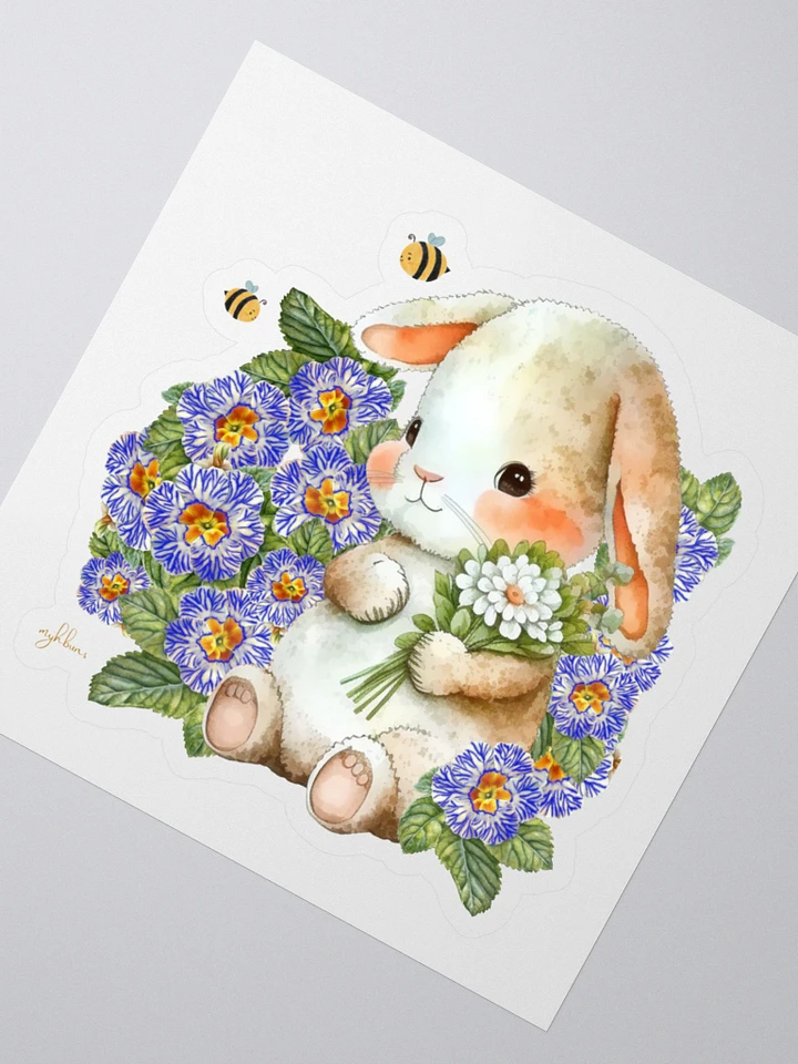 Garden Whispers: Bunny and the Primula Zebra Blues Vinyl Sticker - Durable, High-Quality, Bubble-Free Application product image (2)