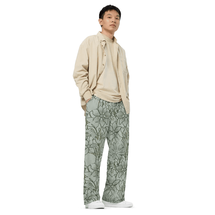 Line Art Floral Light green/All-Over Print Wide-leg Pants by Sublicolor product image (1)