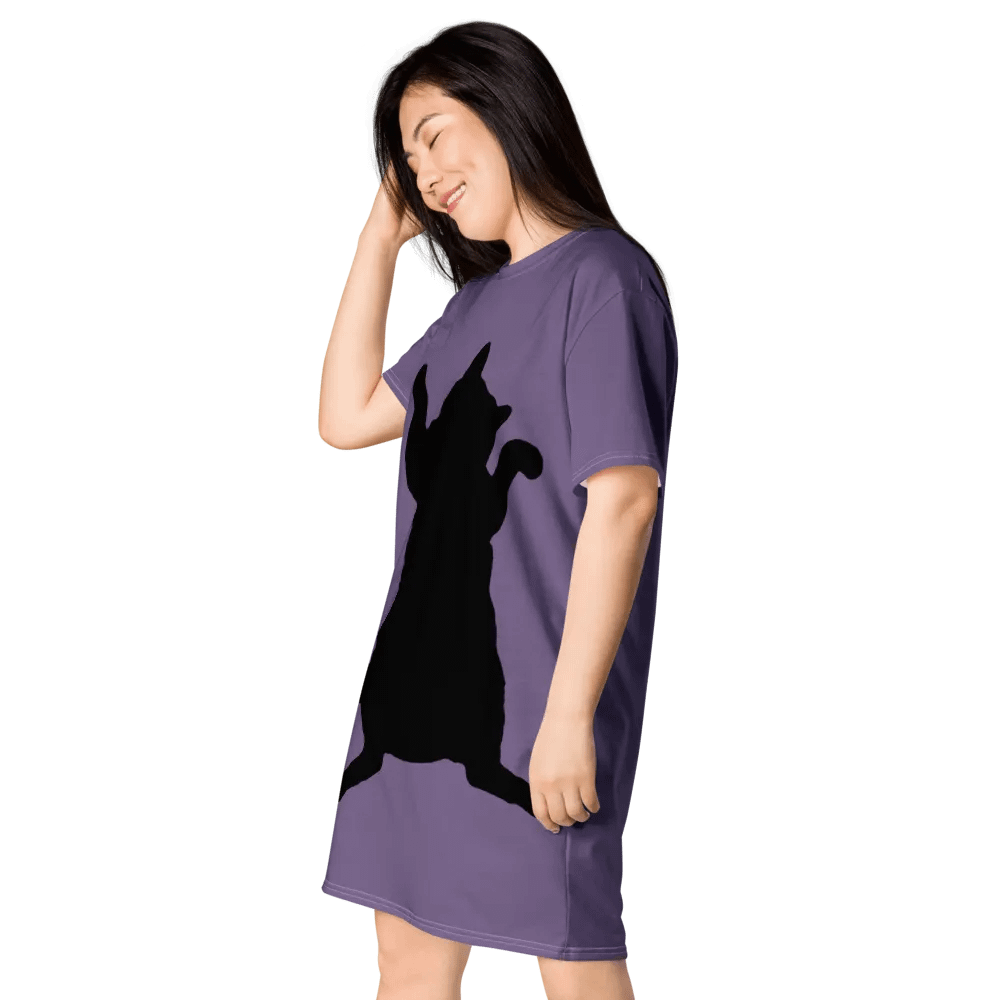 Dancing Demeowcracy Feline Purple T-Shirt Dress product image (5)