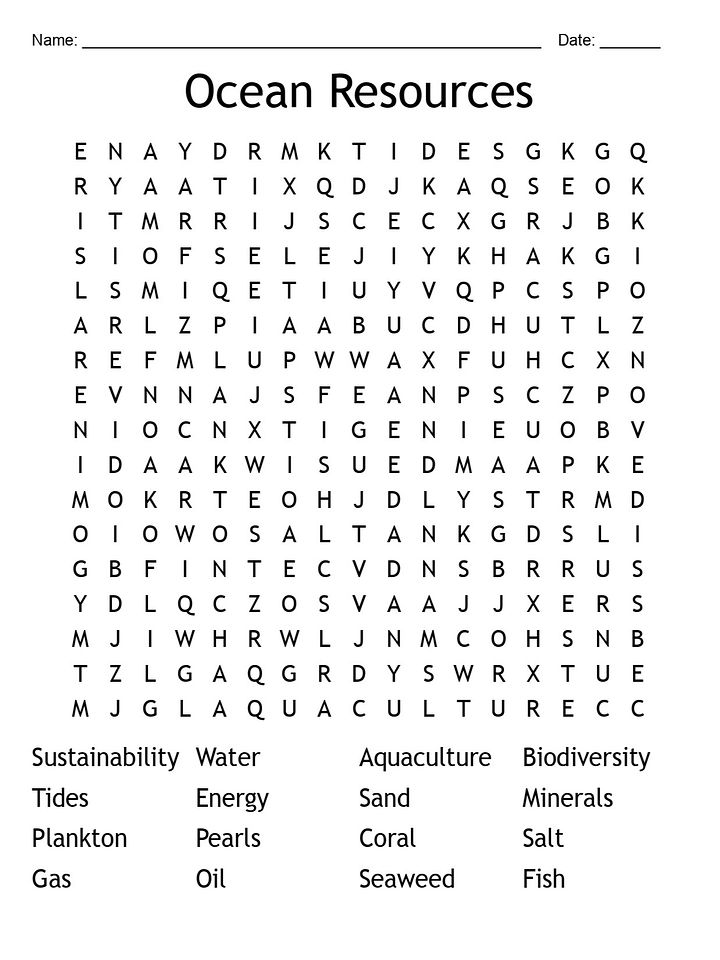Printable Ocean Resources Word Search Puzzle product image (1)