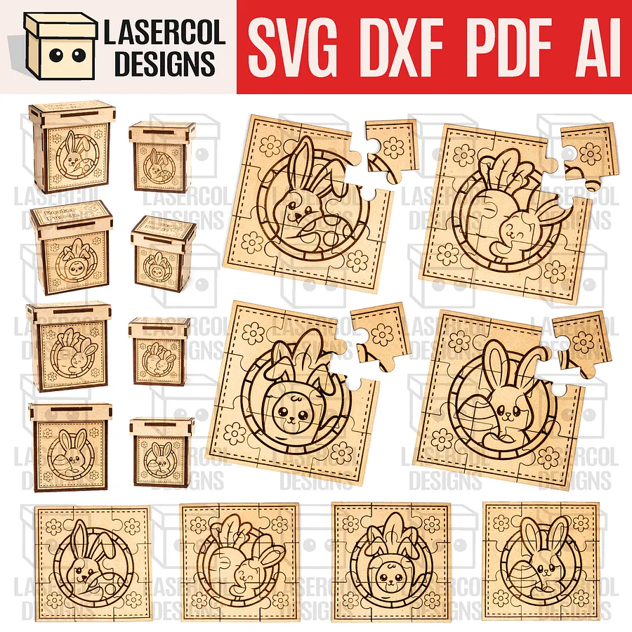 Easter Bunny Puzzle Bundle (Set 1-2-3-4) - Laser Cut Files product image (1)