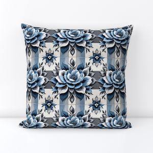 Seamless Pattern - Painted Floral Tile Pattern 2 in Blues, Grays and White product image (5)