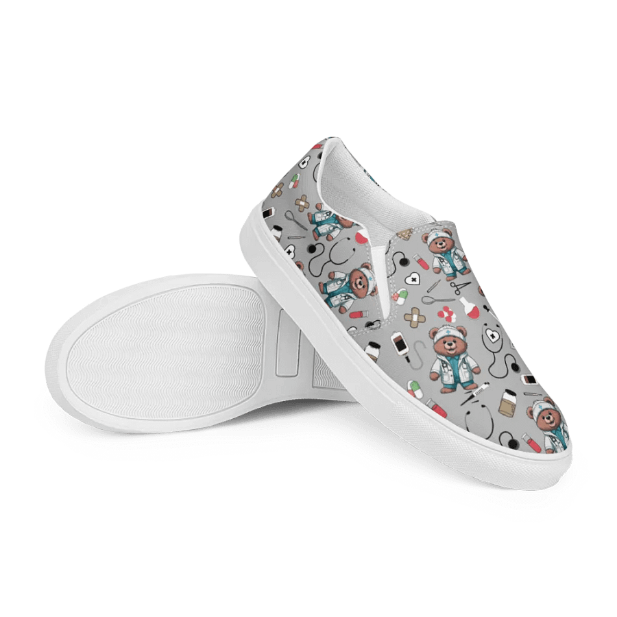 Cute Medical Bears Slip-On Canvas Shoes (Grey) product image (7)