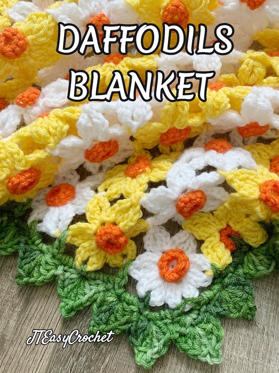 Daffodils Crochet Baby Blanket Pattern, Birth Flower Crochet Motif Boho Home Decor Throw product image (4)