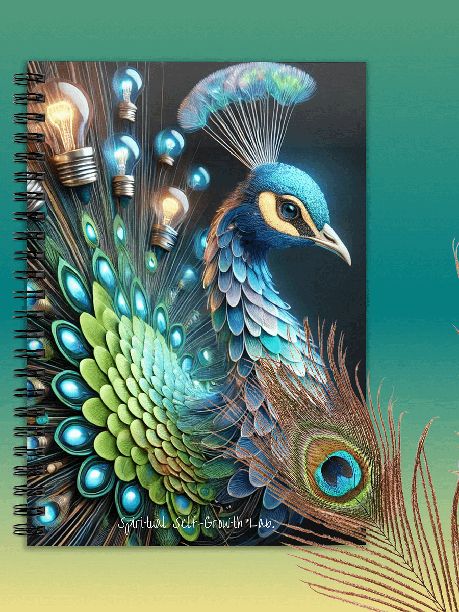 "Bloom of Ideas" – Illuminated Peacock Feather Journal for Spiritual Growth and Inspired Reflection Side product image (1)