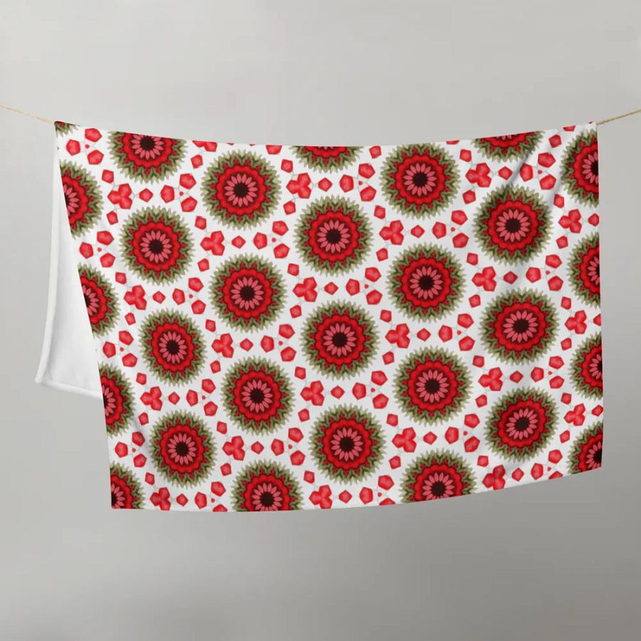 Red Green & White Daisy Floral Seamless Pattern Throw Blanket product image (7)