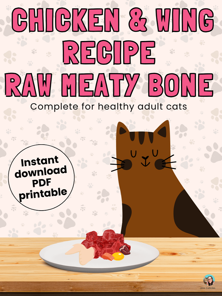 Chicken & chicken wing raw meaty bones cat food recipe ~ 1 recipe for adult cats product image (1)