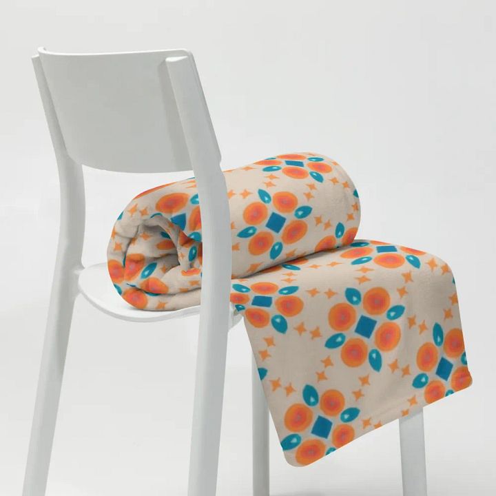 Cream Orange & Blue Diamond Floral Throw Blanket product image (1)