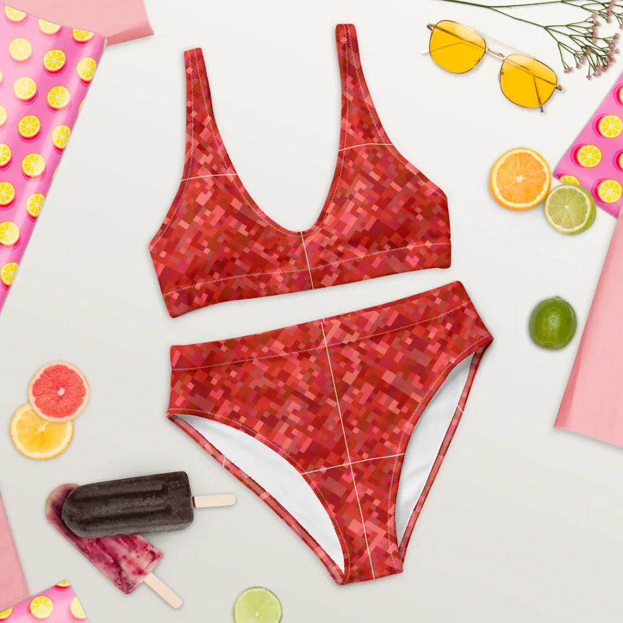 Colorful Mosaic Pattern Design High Waisted Bikini - v4 product image (10)