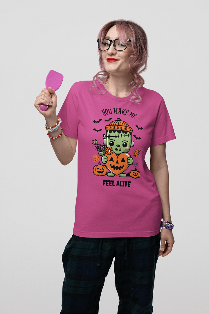Cute Frankenstein Halloween and Pumpkin Heart Tee product image (2)