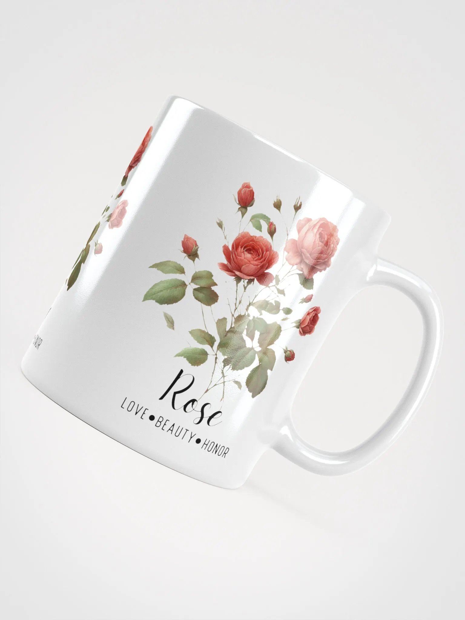 Rose Ceramic White Mug: Love, Beauty, Honor June Birth Month Flower product image (6)