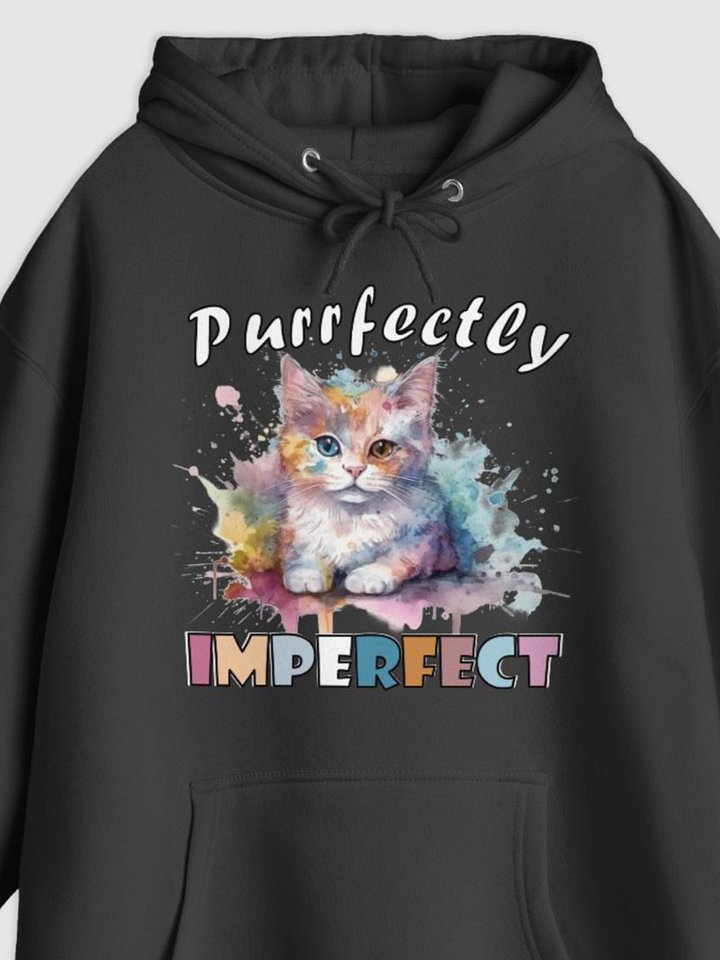 Purrfectly Imperfect Cat Illustrated Pullover Hoodie (Front Only) product image (1)