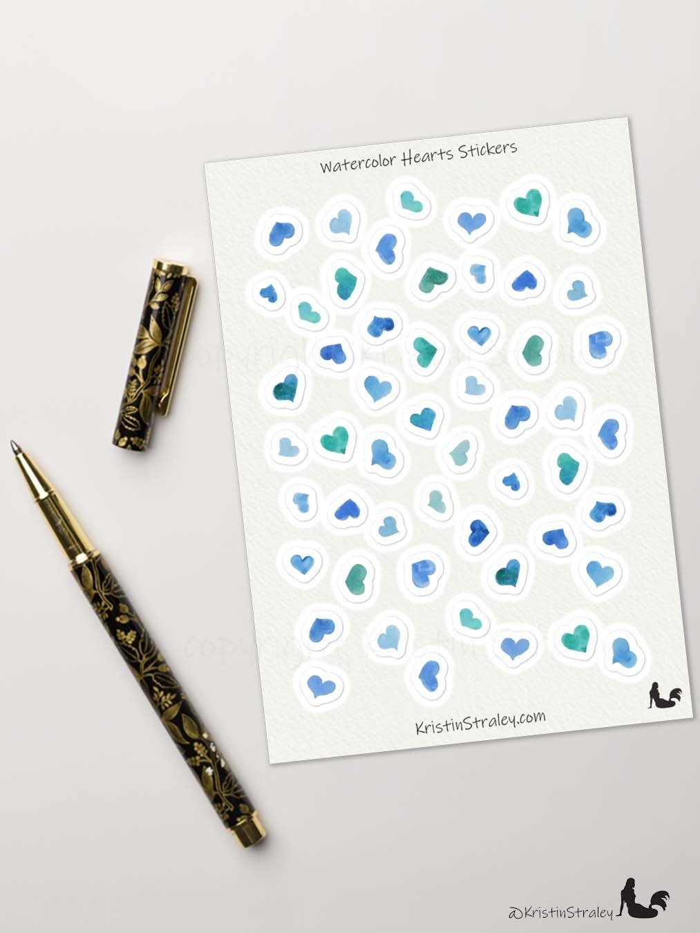 Blue Watercolor Hearts Sticker Sheet product image (5)