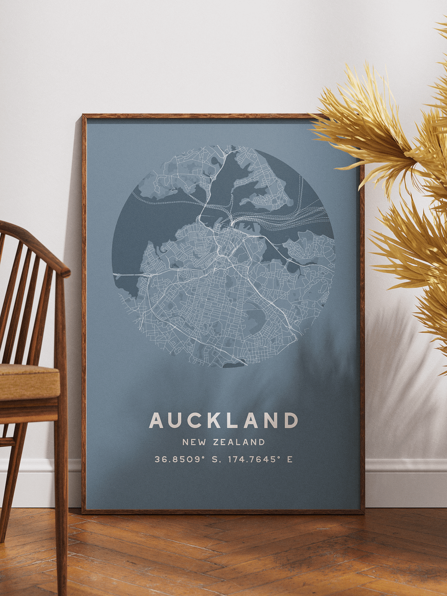 Auckland Street Map Poster – Blue Minimalist Circular City Art product image (1)