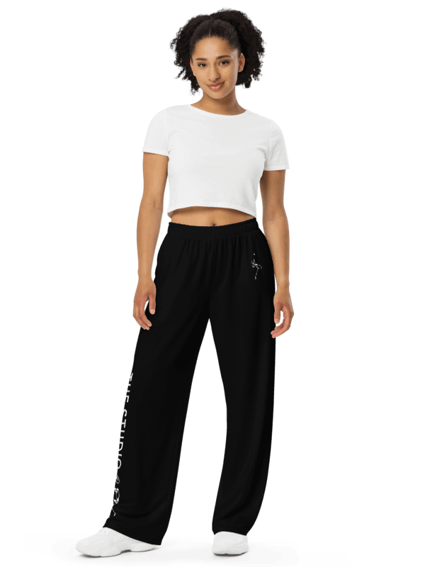 Wide Legged Comfy Pants | Black with White Text/Logo product image (2)