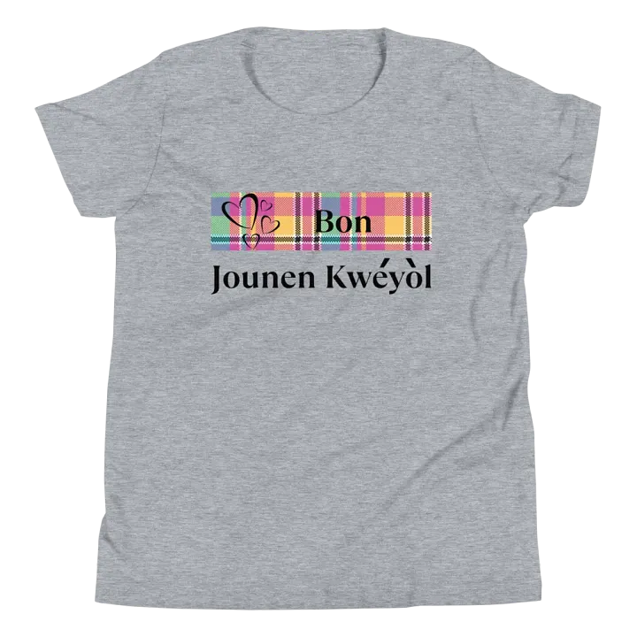 Kwéyòl Hearts Madras Youth T-Shirt product image (1)