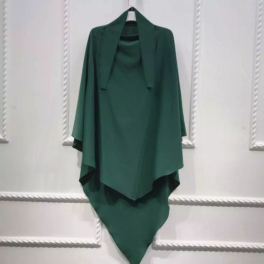 Single Layer Triangular Diamond Instant Khimar-Hijab-Jilbab Tie Back Green Color product image (1)