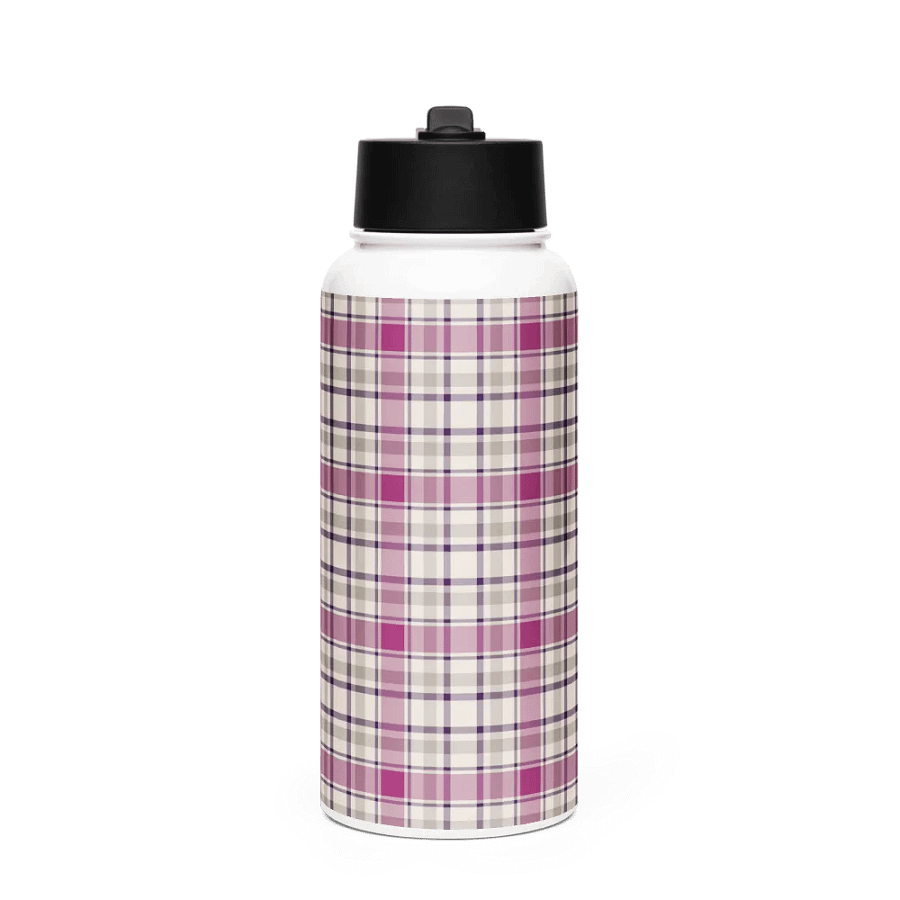 Magenta and Gray Plaid Water Bottle product image (4)