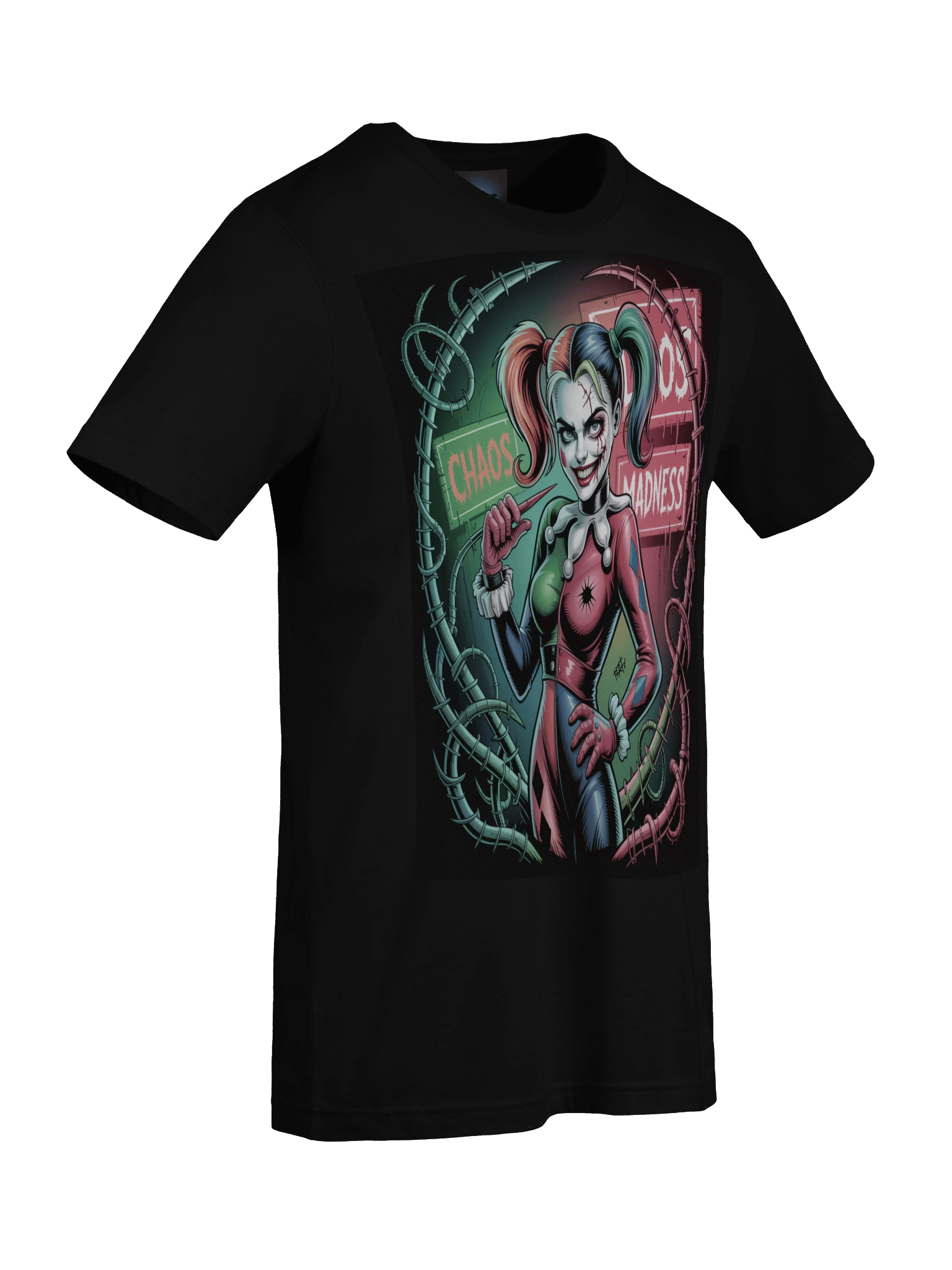 Chaos and Madness: Harley Quinn's Vine-Entwined Vortex Graphic Tee product image (9)