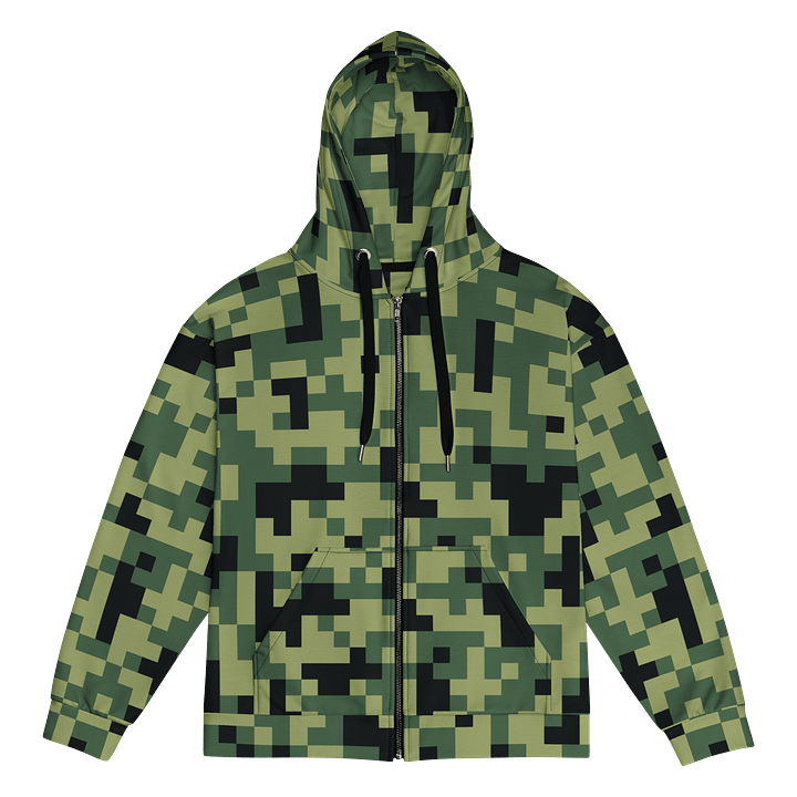 Military Green Camouflage Pixels Camo Pattern Unisex Zip Hoodie product image (1)