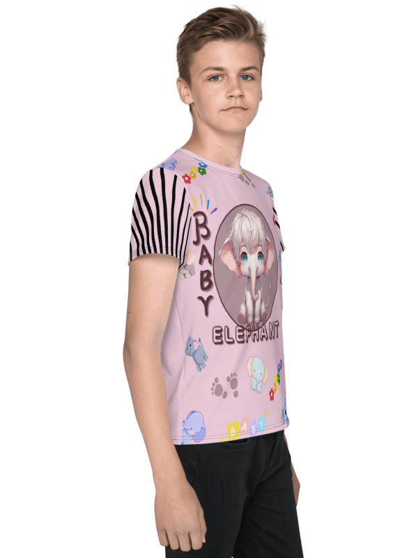 KIDS- GIRL TEE -BABY ELEPHANTS ( PINK) - All-Over Print Youth Crew Neck T-Shirt product image (5)