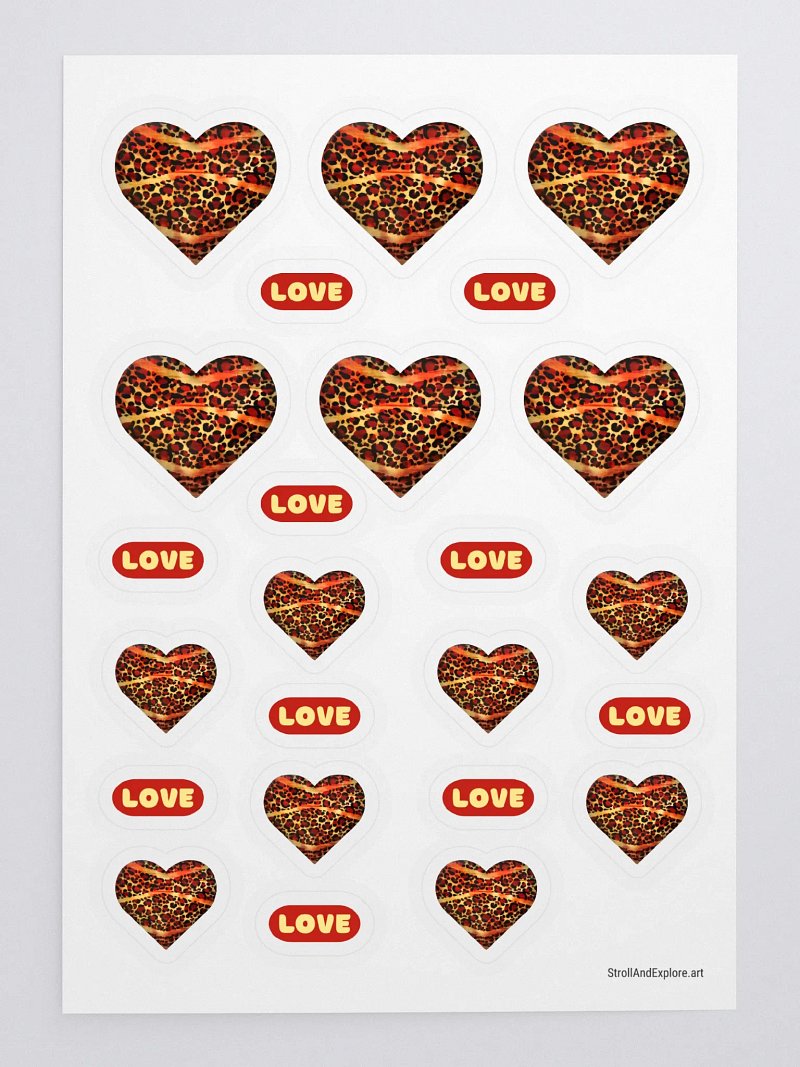 Leopard Skin Red Gold Stripes Heart - Sticker Sheet
